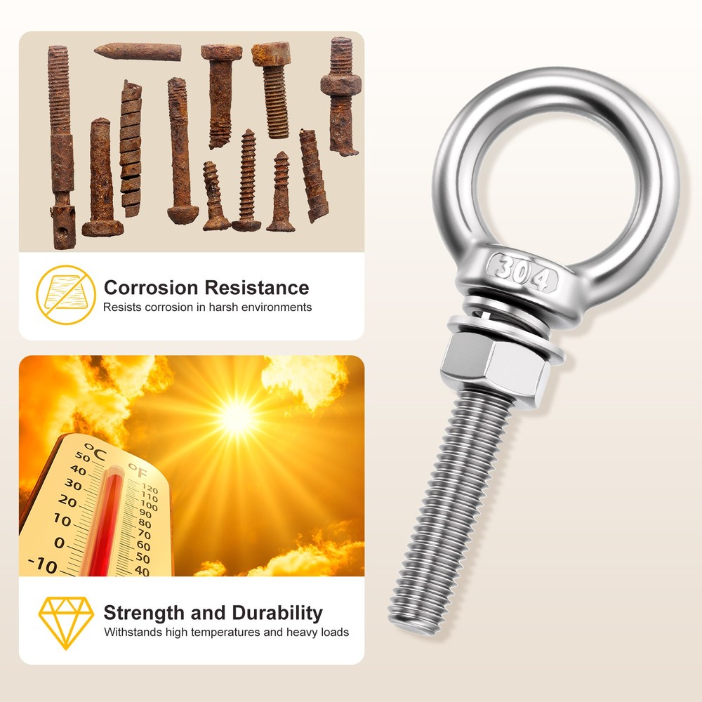 Shoulder Eye Bolt with Flat Washers & Nuts & Spring Washers (M10x30mm) 6Set