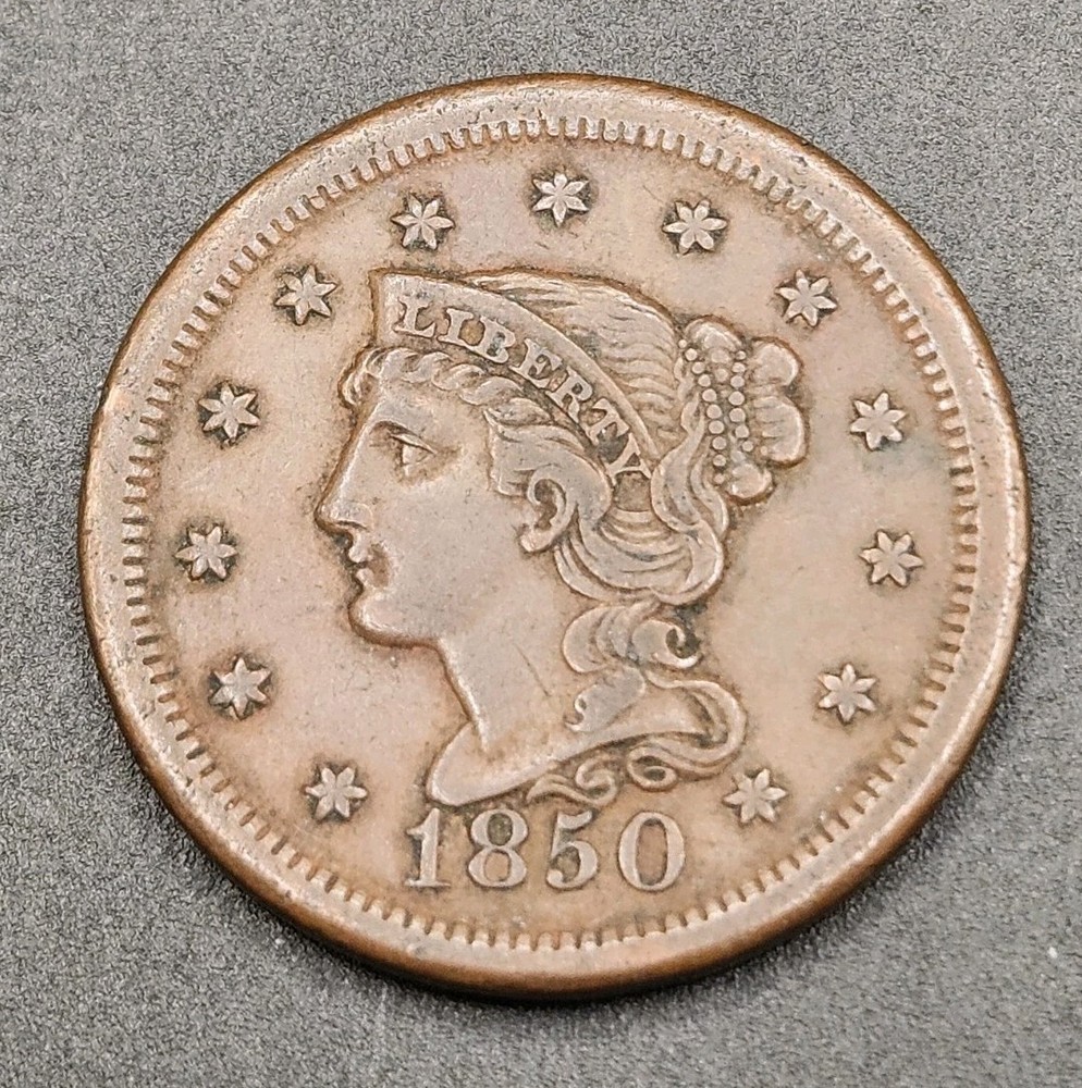 1850 Braided Hair Large Cent | ALMOST UNCIRCULATED