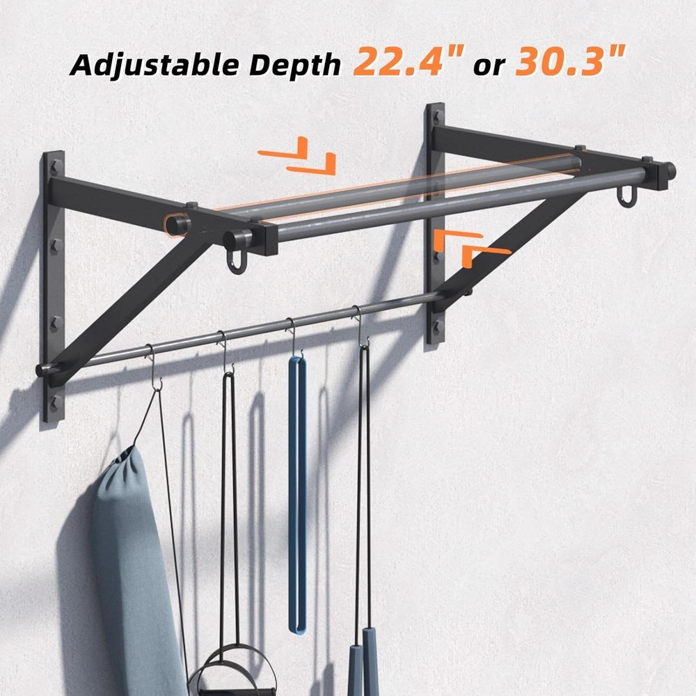 Wall Mounted Pull Up Bar, Strength Training Chin Up Bar with Hooks, Adjustabl...