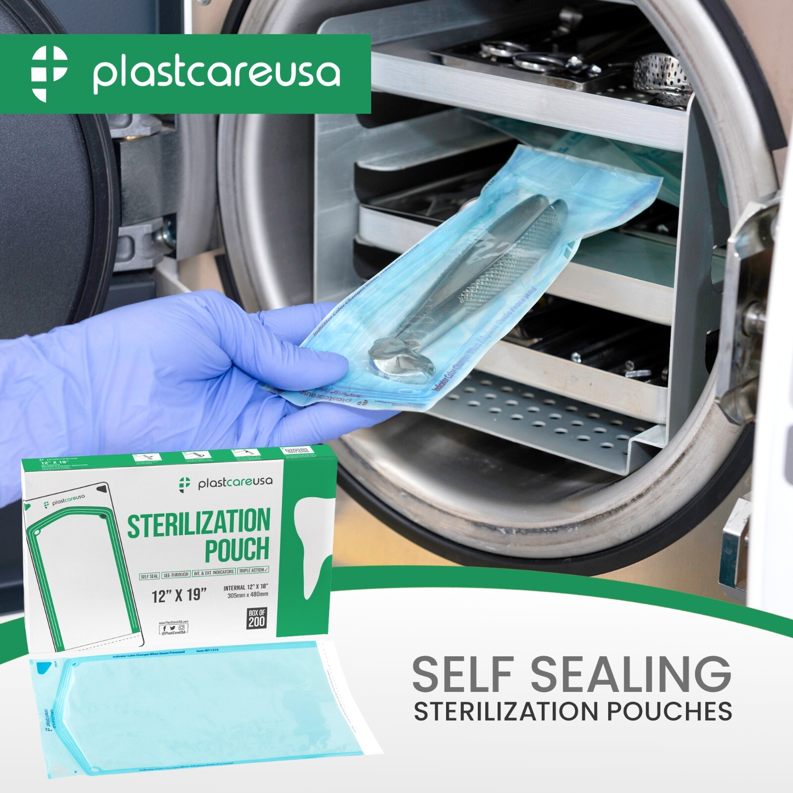 200 12" x 19" Large Self-Sealing Sterilization Pouches Sterilizer Bag Autoclave