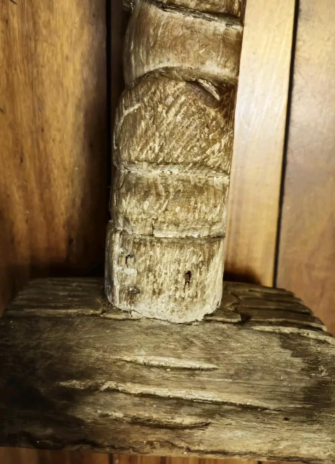 FINE OLD Carved Wood Tiki Totem Sculpture 1900’s Great Patina 7x7x14.