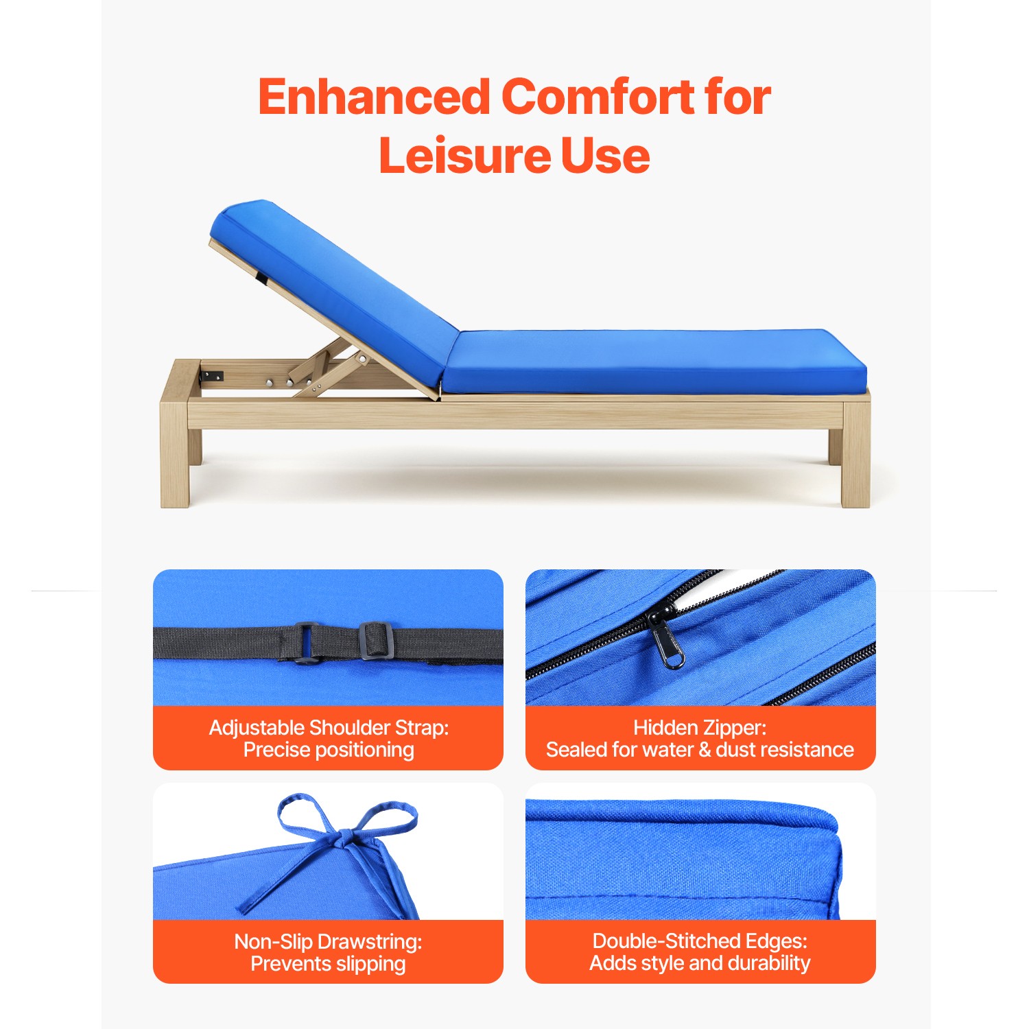 Uimoso Outdoor Lounge Chair Cushion with Ties, 72 x 21 in, Waterproof & Durable