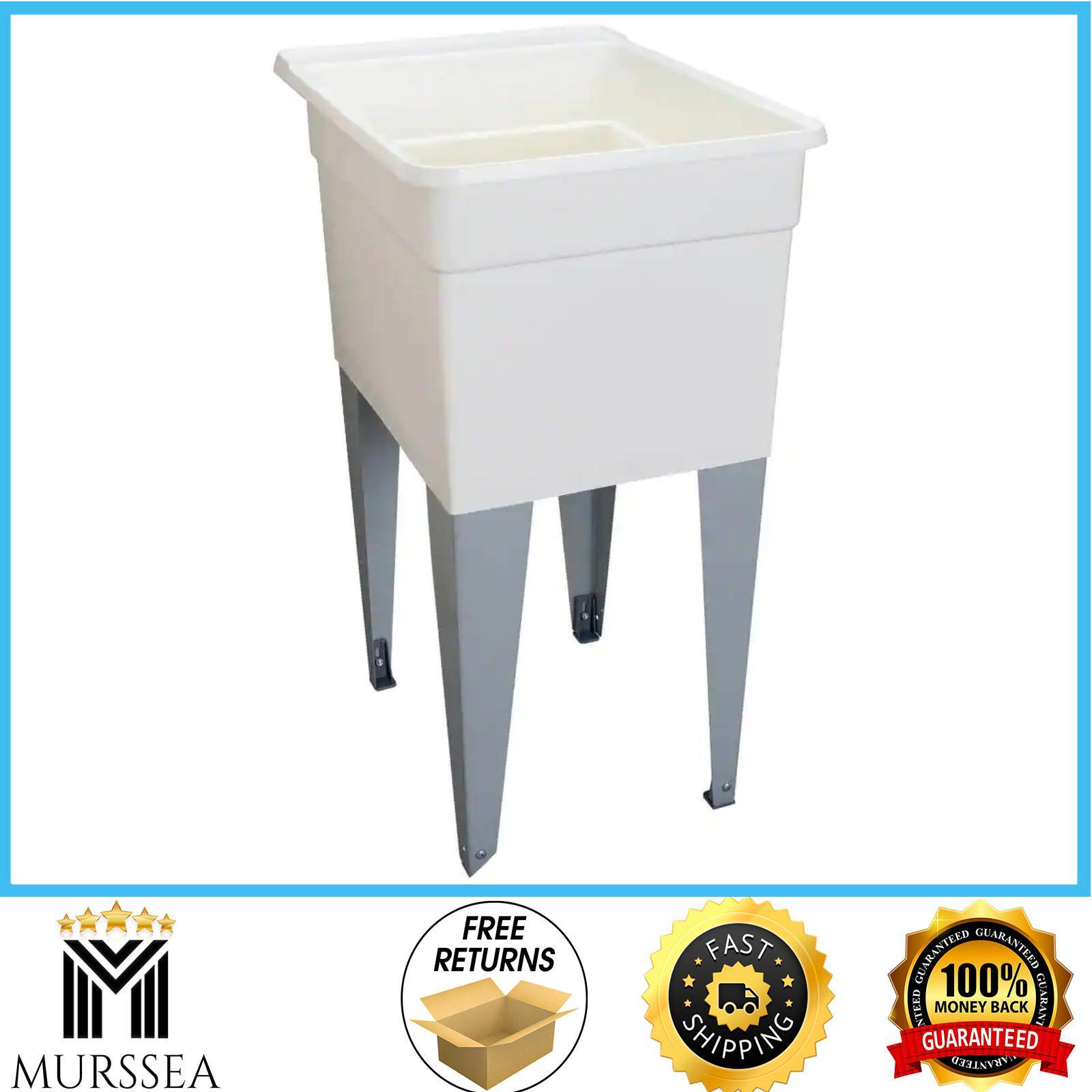 MUSTEE Laundry Tub Plastic Single White Basin Utility Sink Bowl 18 in. x 24 in.
