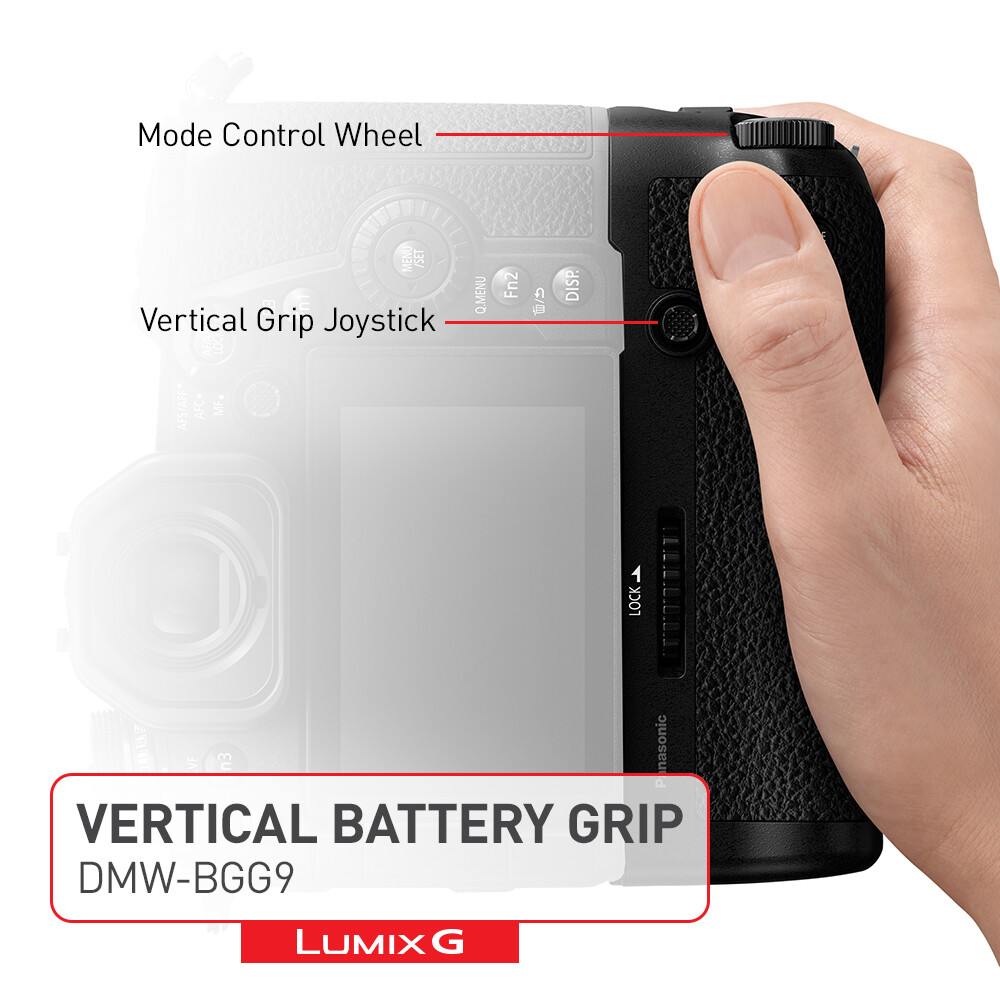 Panasonic DC-G9KBODY G9 Battery Grip vertical shutter, mode control, joystick