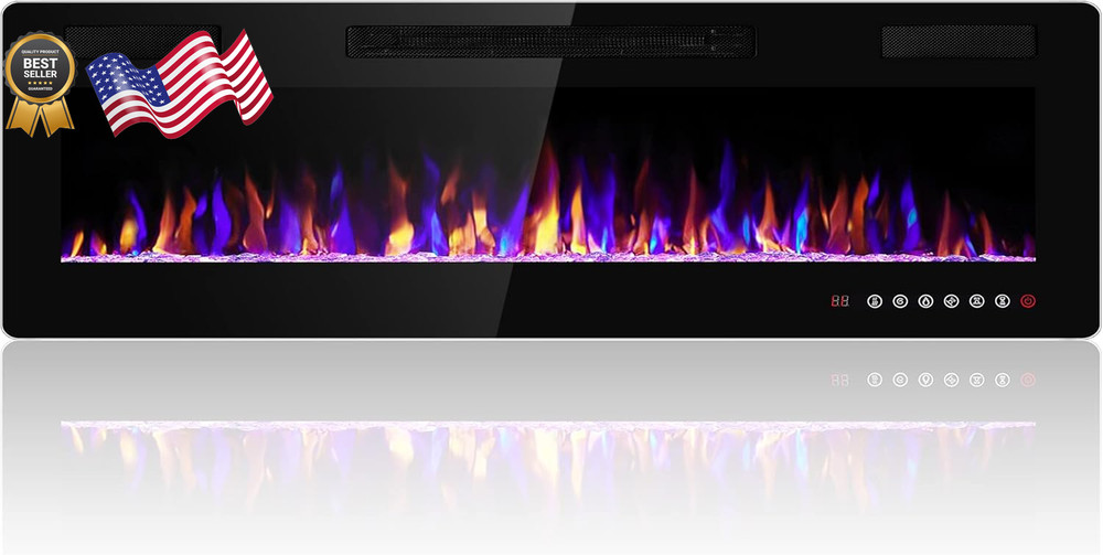60" Electric Fireplace Insert with Remote Thermostat & Adjustable Flames