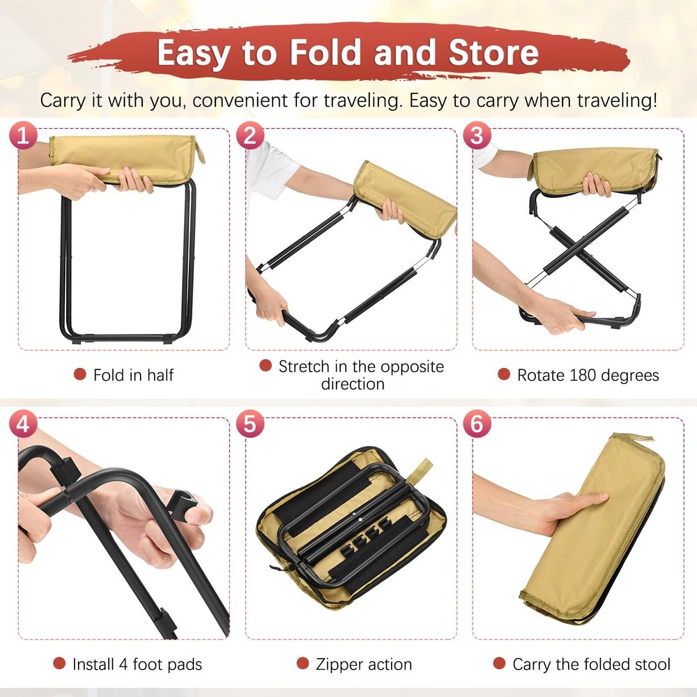 Small Foldable Backpack Stool, 12-Inch Mini Portable Camping Stool Folding Ch...