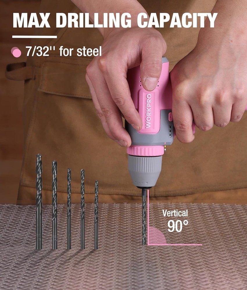 Versatile and Chic 8V Pink Cordless Drill with USB-C Charging & Variable Speed