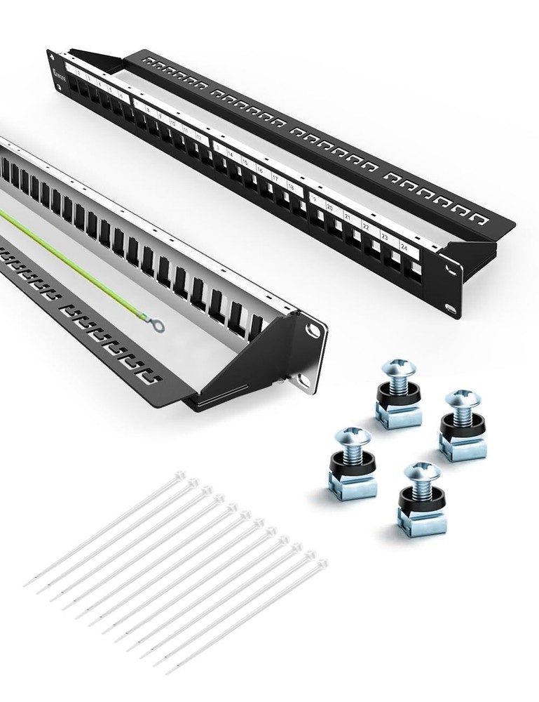 24Port Blank Keystone Patch Panel 1U 19" for Rackmount & Wall Mount Shielded ...
