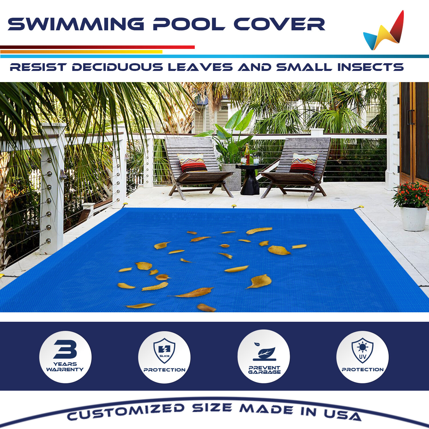 Winter Pool Cover Rectangle Heavy Duty Safety Inground Swimming Pool Cover Blue