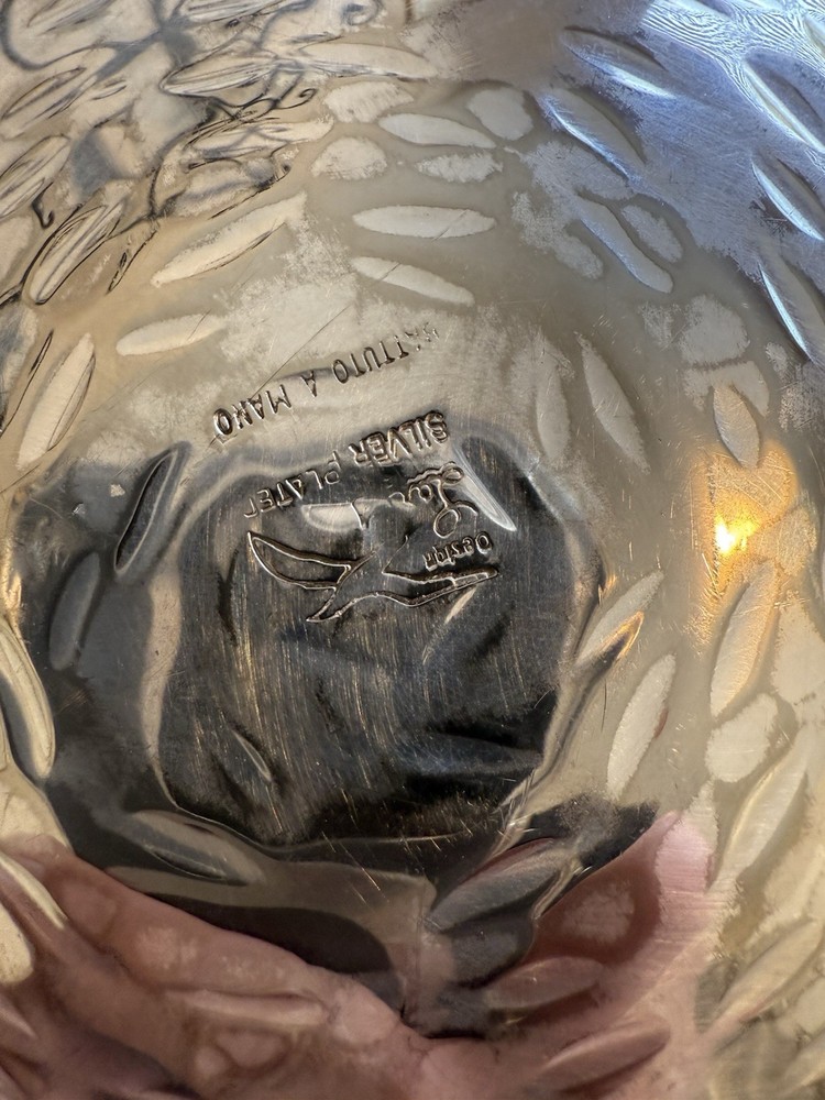 Italian Designer BATTUTO A MANO Handhammered Silverplated Plated Candy Nut Dish