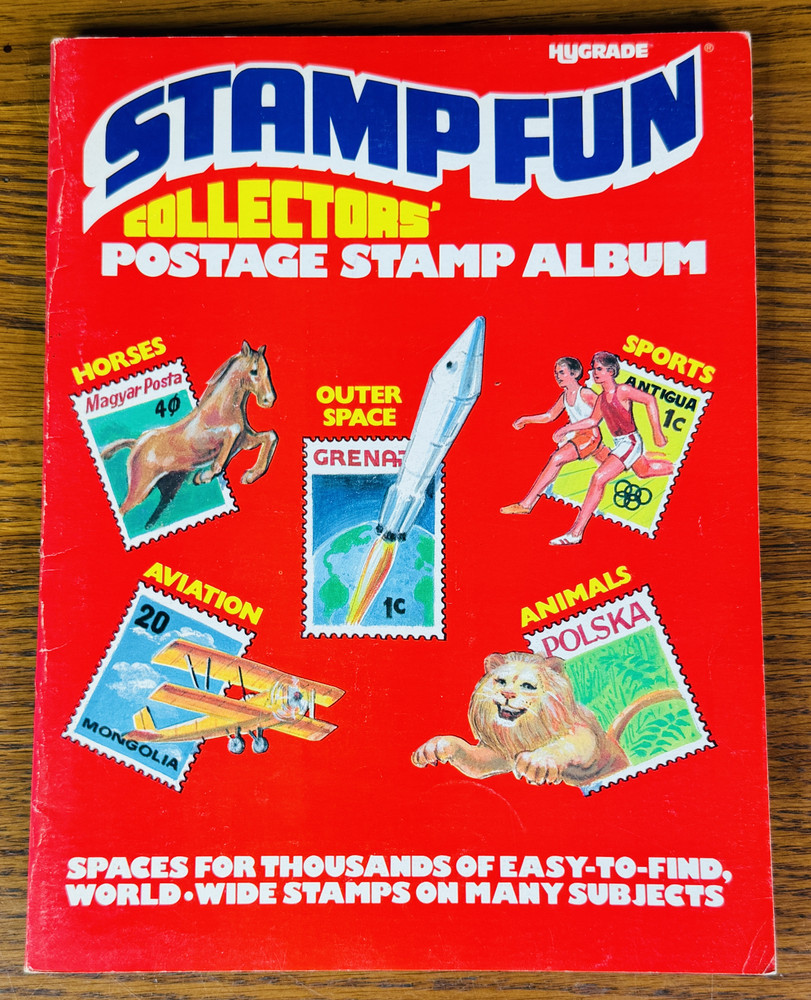 STAMP FUN 1985 HYGRADE VTG POSTAGE ALBUM COLLECTORS BOOK w STAMPS Grossman