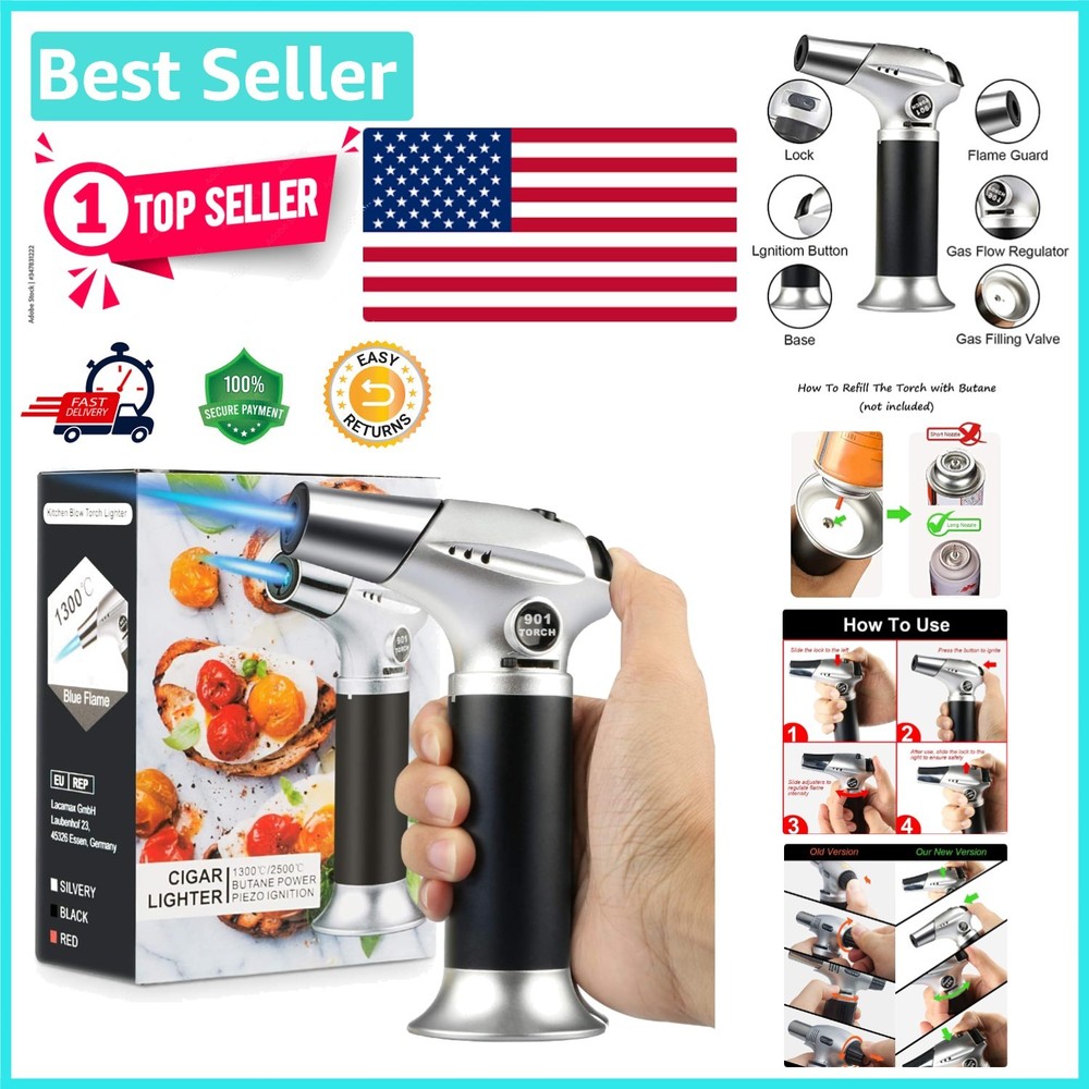 Compact Culinary Blow Torch with Lock Flame - Ideal for Baking & Searing