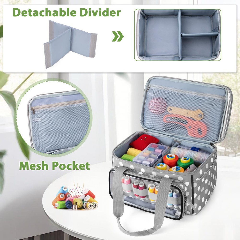 Double-Layer Sewing Storage Organizer with Transparent Compartment, Large Sew...