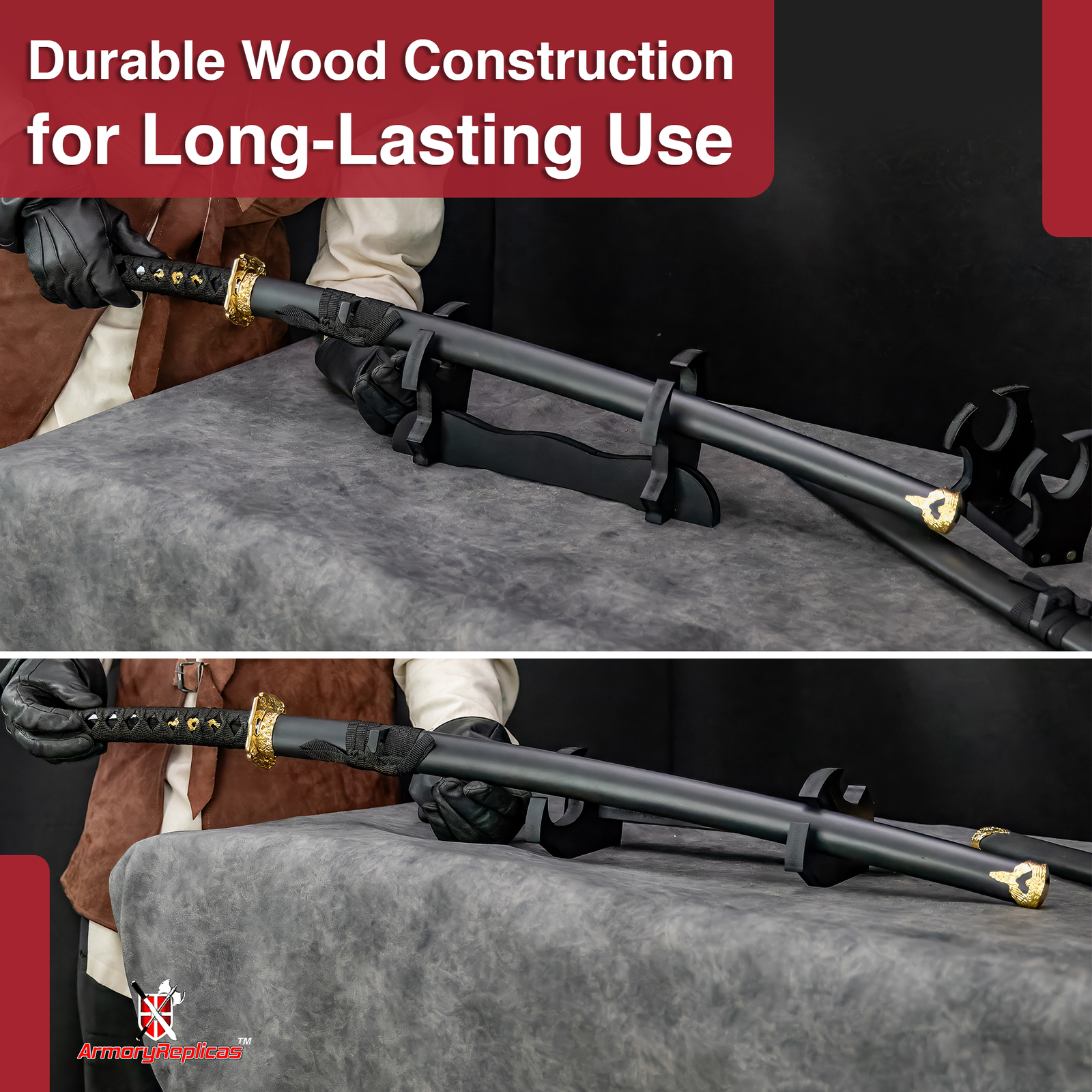 Elegant Wooden Sword Display Stand - Single Sword Holder - Satin Finish