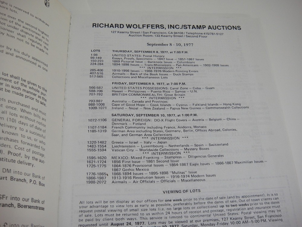 Wolffers Stamp Auction Catalog 1977 w Prices Realized Mexico Collection Hawaii