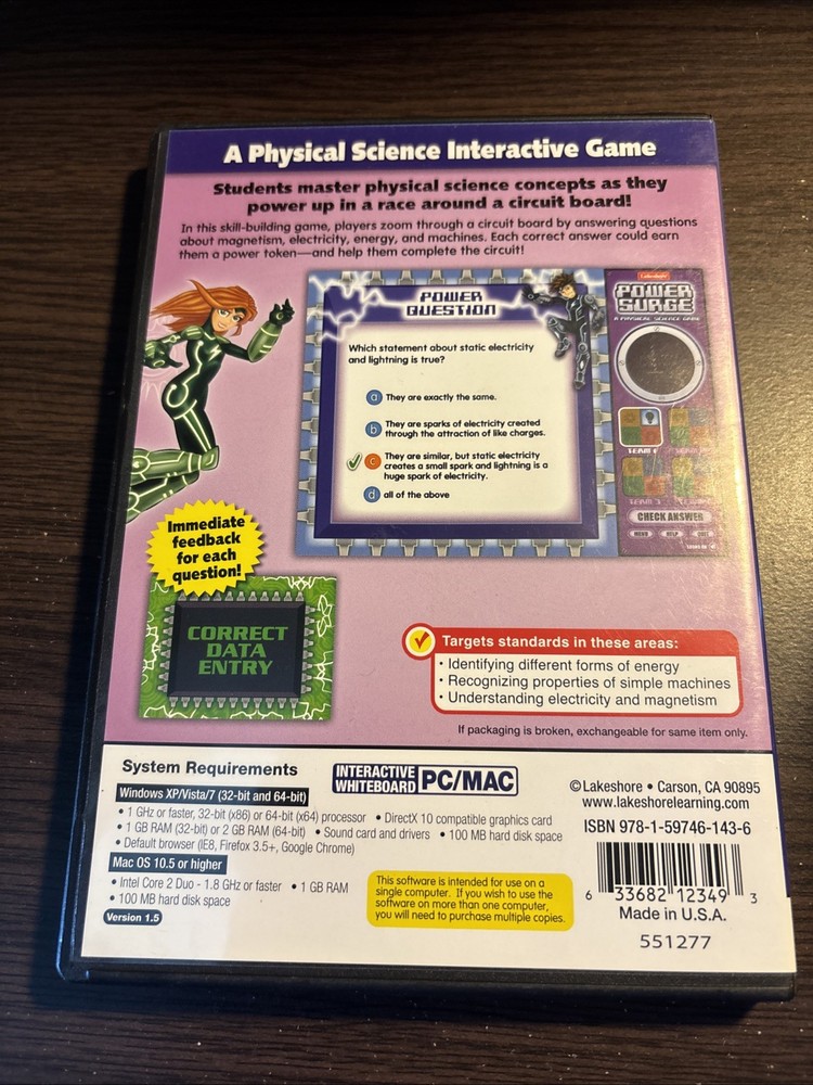 Power Surge: Physical Science Game (2004) CD-ROM - Whiteboard Software
