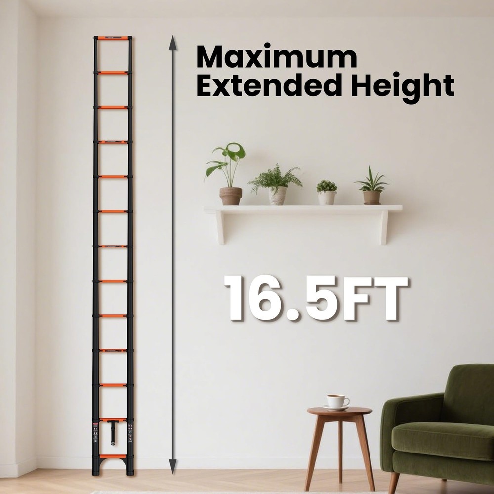 16.5FT Telescoping Ladder, Portable Extension Folding Ladder, Multi-Purpose Comp