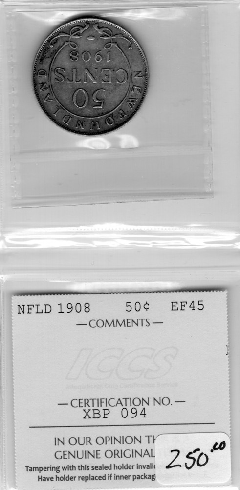 NFLD 1908 50 cent EF 45