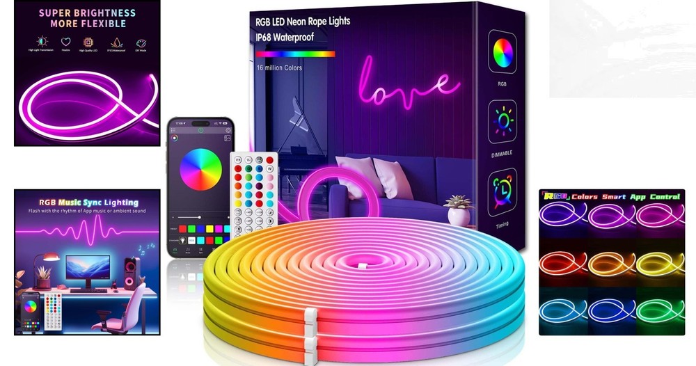 Waterproof 32.8ft LED Neon Rope Lights - Energy-Efficient Decor Solution