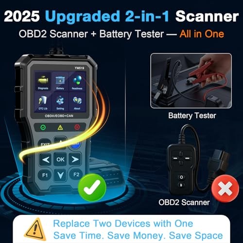 OBD2 Scanner with Battery Tester - Check Engine Light & Emissions Readiness,