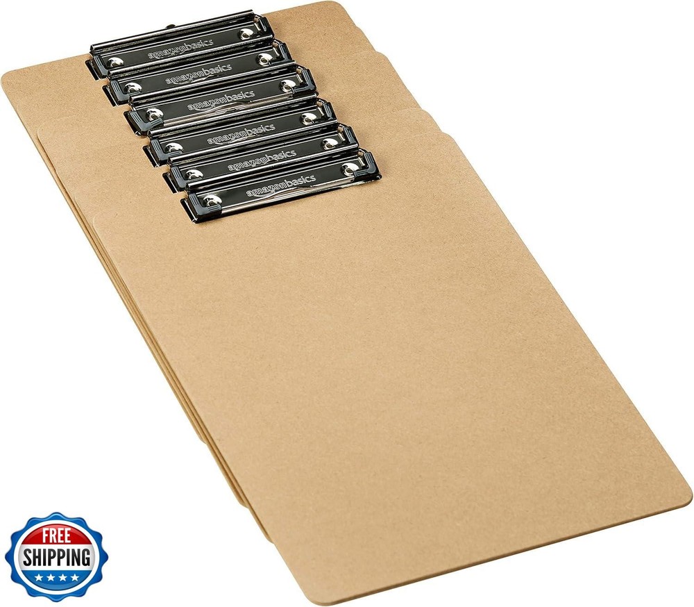 Amazon Basics Hardboard Office Clipboard, 6-Pack, Brown
