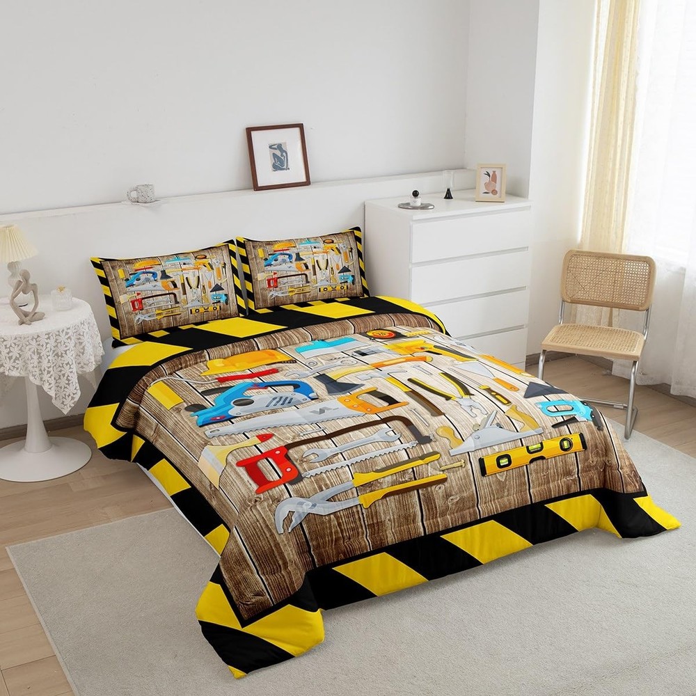 Construction Tools Bedding Comforter Sets Full,Rustic Farmhouse Decor Wooden ...