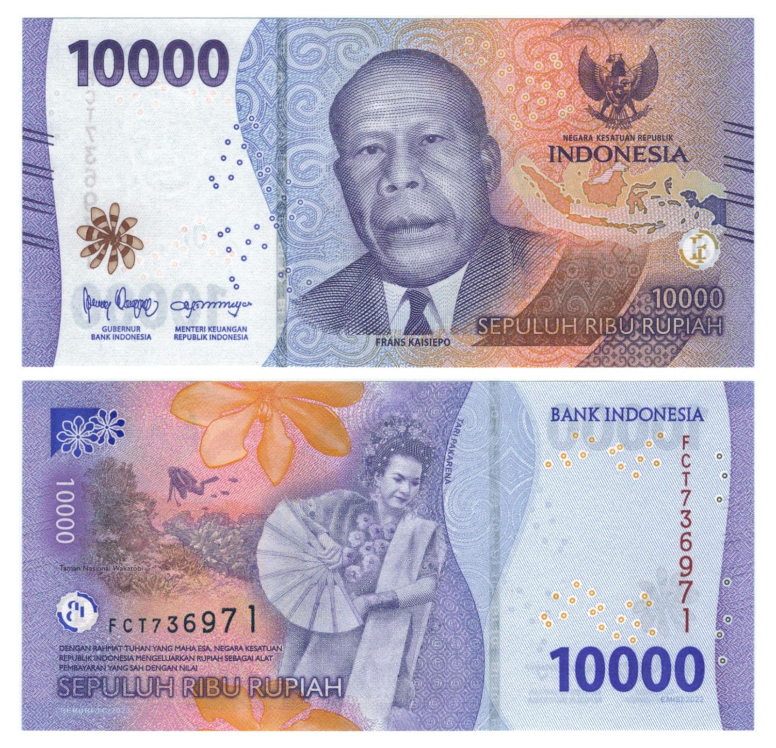 Indonesia 10000 Rupiah (2023) - Hero/Traditional Dancer/p-165b, B620b UNC