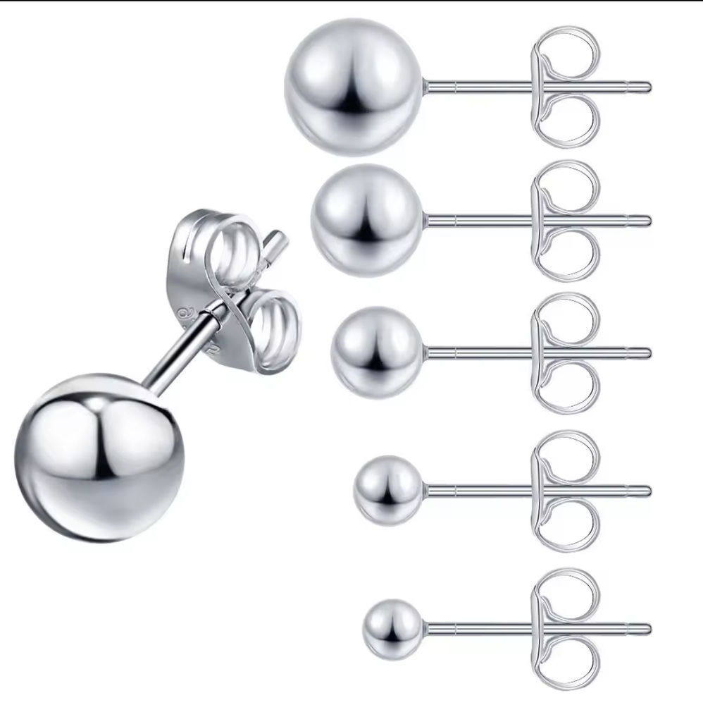 S925 Sterling Silver Round Ball Stud Earrings
