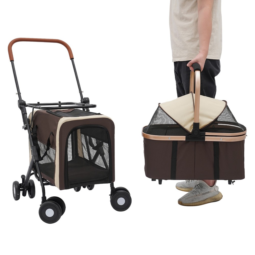 Foldable Pet Stroller w/wheel Adjustable Dog & Cat Stroller For Small&medium Dog