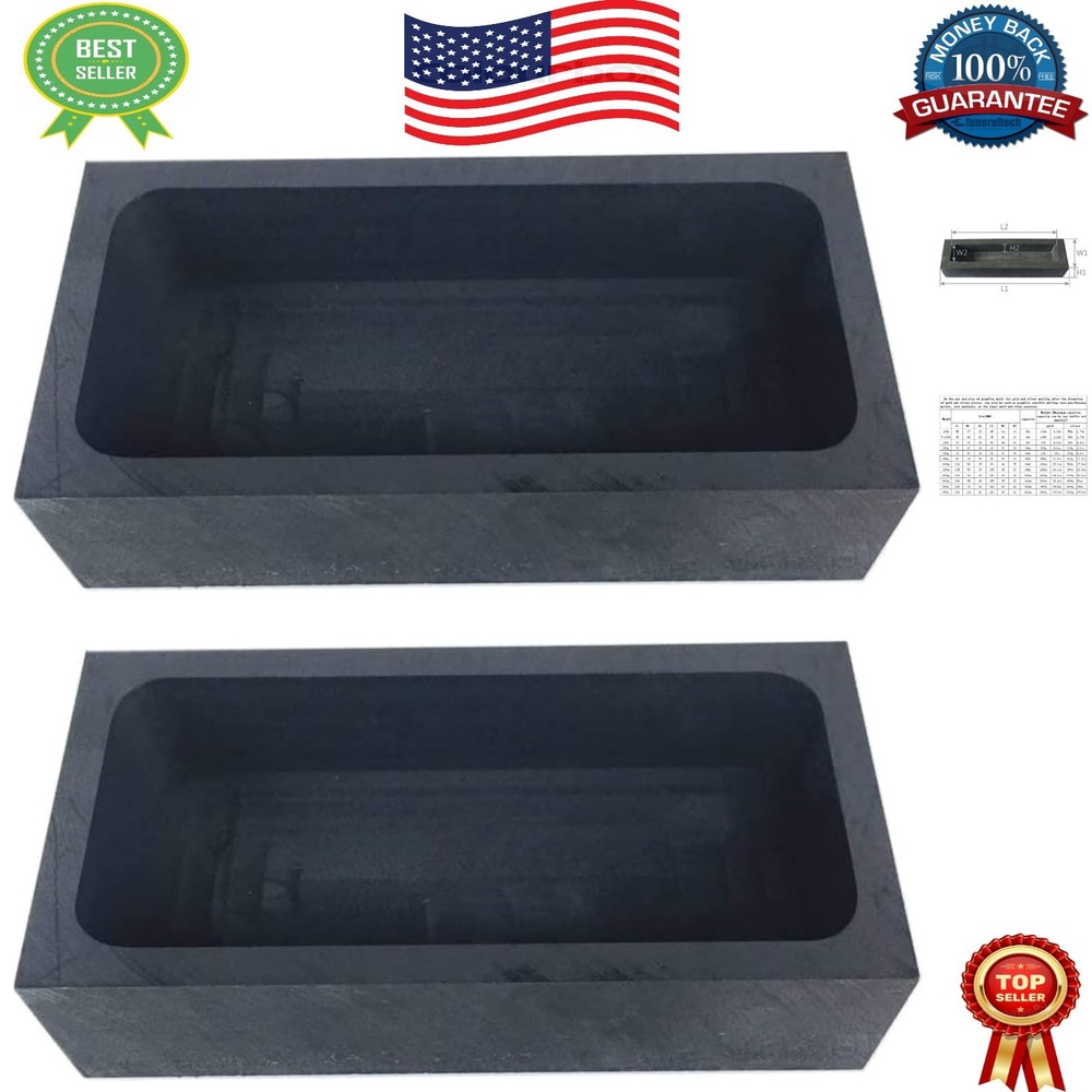 Rectangular Graphite Ingot Mould - 2pcs 1kg for Safe Metal Melting & Casting