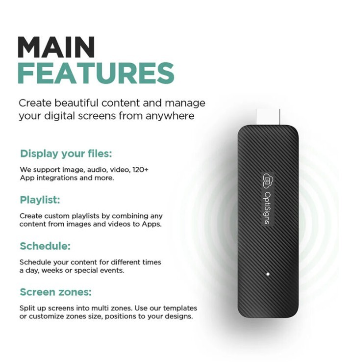 OptiSigns OptiStick Digital Signage Player - Android-Based 4K UHD HDMI Stick