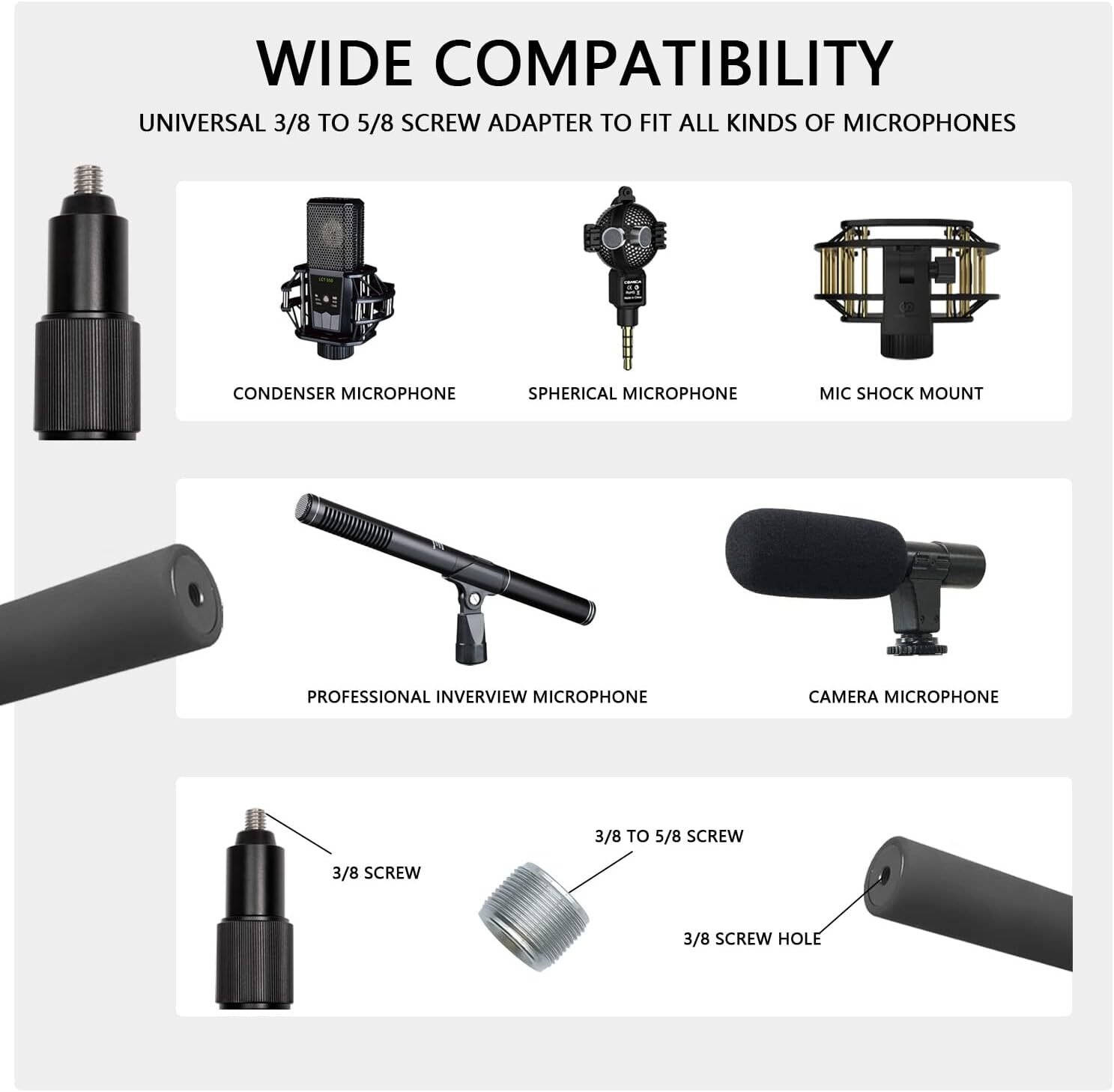 Portable Handheld Boom Pole for Shotgun Mic, 3-Section Extendable Microphone Arm