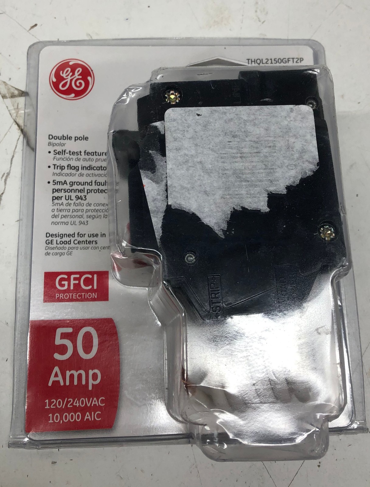 GE 50 AMP 240V Double Pole Ground Fault Breaker with Self Test THQL2150GFT2P