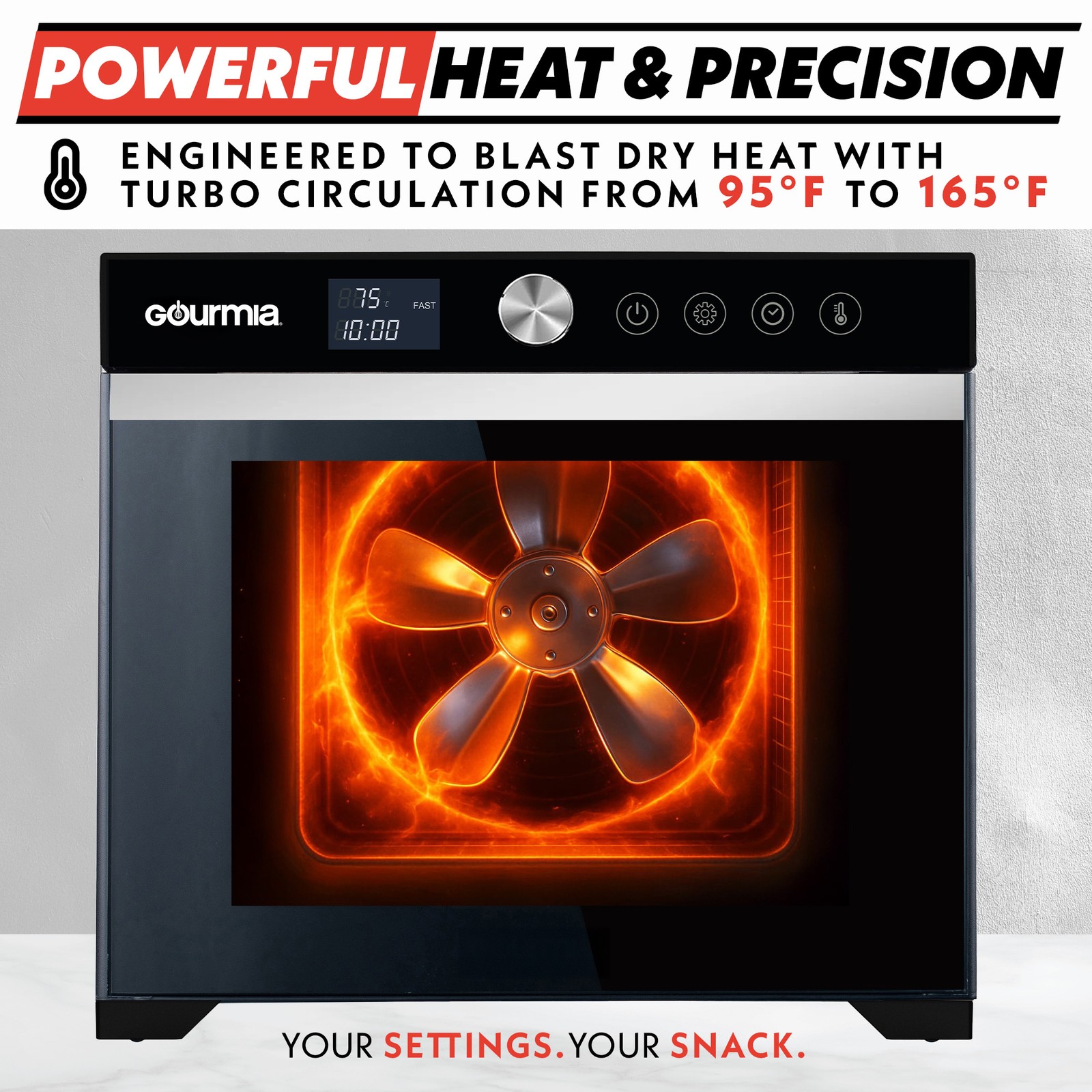 Gourmia 6 Tray Digital Food Dehydrator, Stainless Steel, Timer, Glass Door