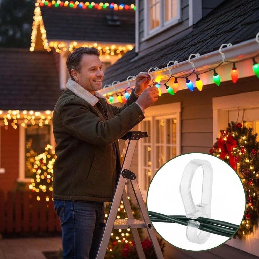 Kihanyoh Christmas Light Clips, White Gutter Hooks Outside String