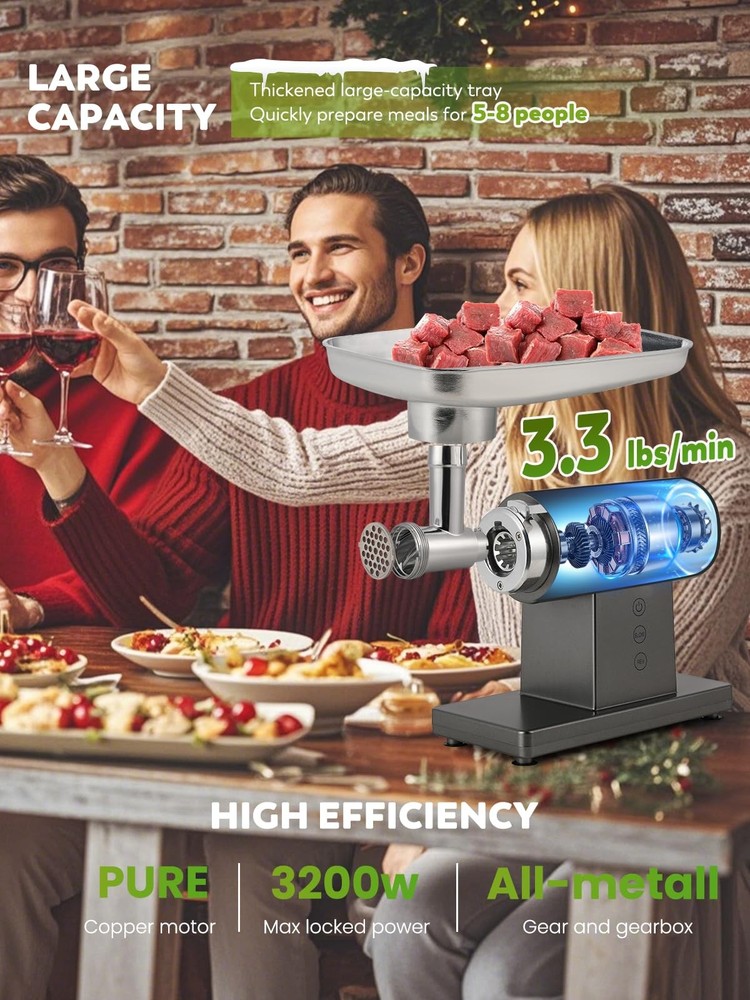 Flyseago Meat Grinder Electric 3200W Meat Mincer Chopper Machine Multifunctional
