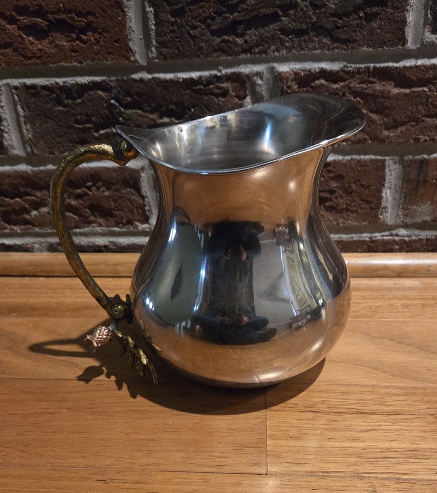 Silver Metal Water Pitcher with Decorative Handle