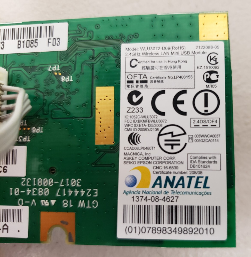 Epson Workforce 600 WLU3072-D69 2.4 GHz Wireless LAN Mini USB Module Board