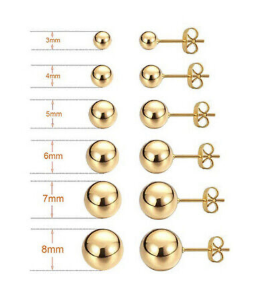Ball Stud Earrings Pair 14k Gold Plated