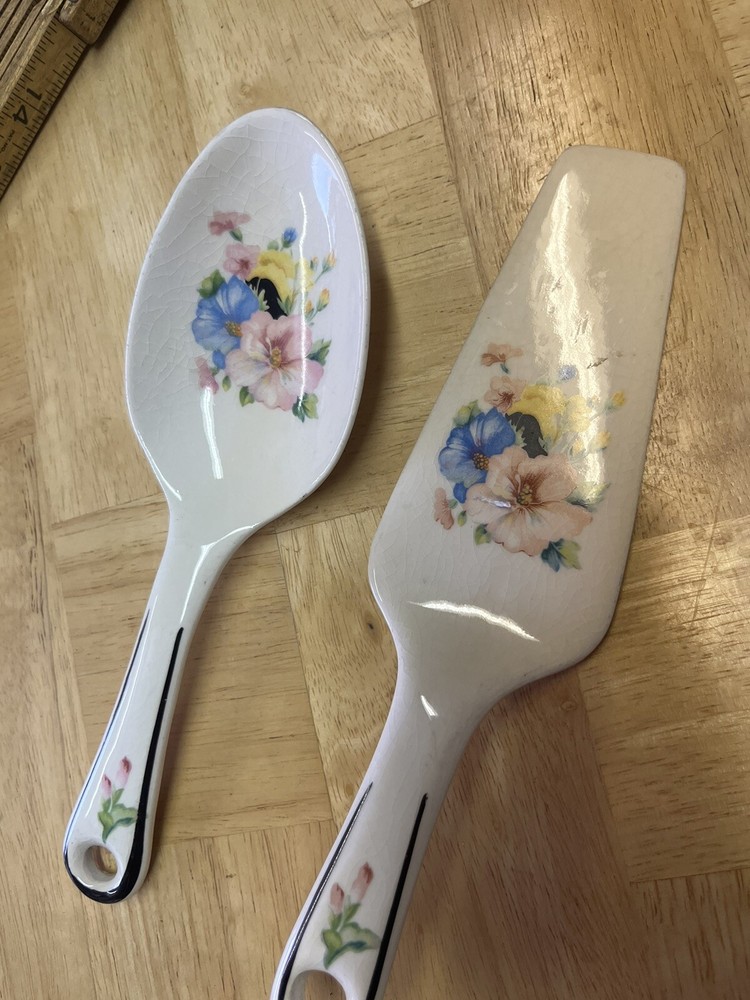 Vintage Cake server and Serving Spoon Set Porcelain