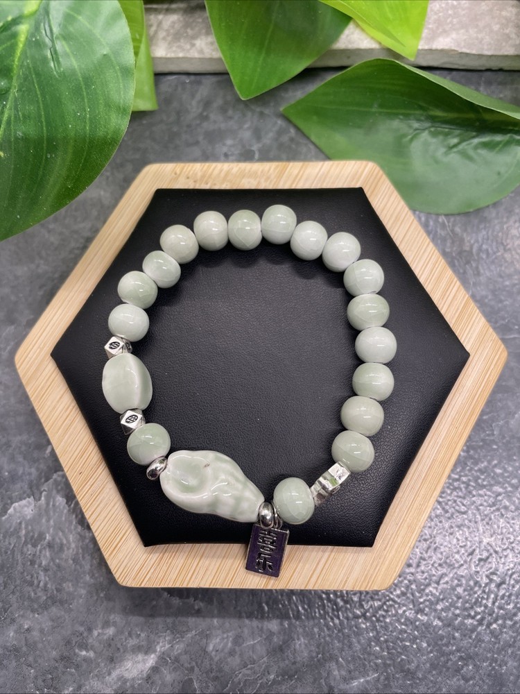 Handmade Ceramic Bead Beaded Stackable 6.5” Plus Stretch Bracelet New B338