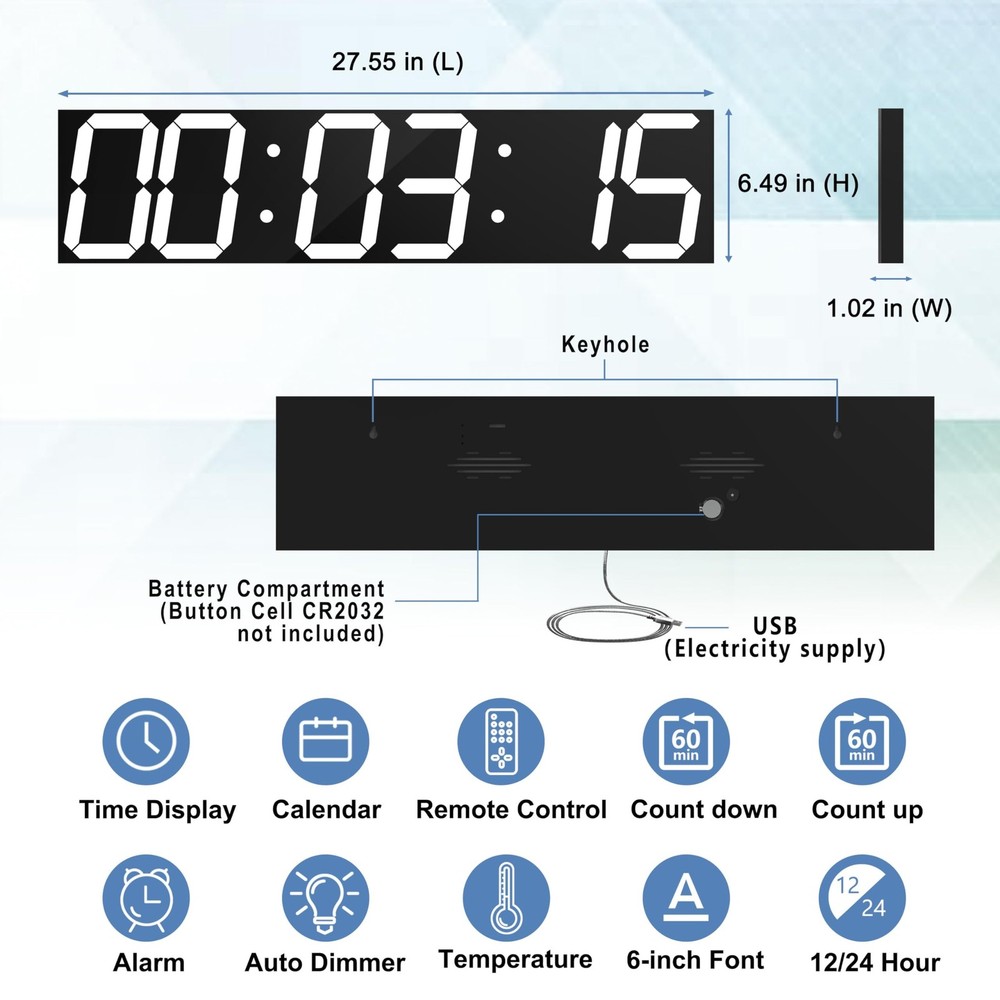 Digital Wall Clock, Oversize Led Digital Clock with Auto Dimmer, Huge Countdo...