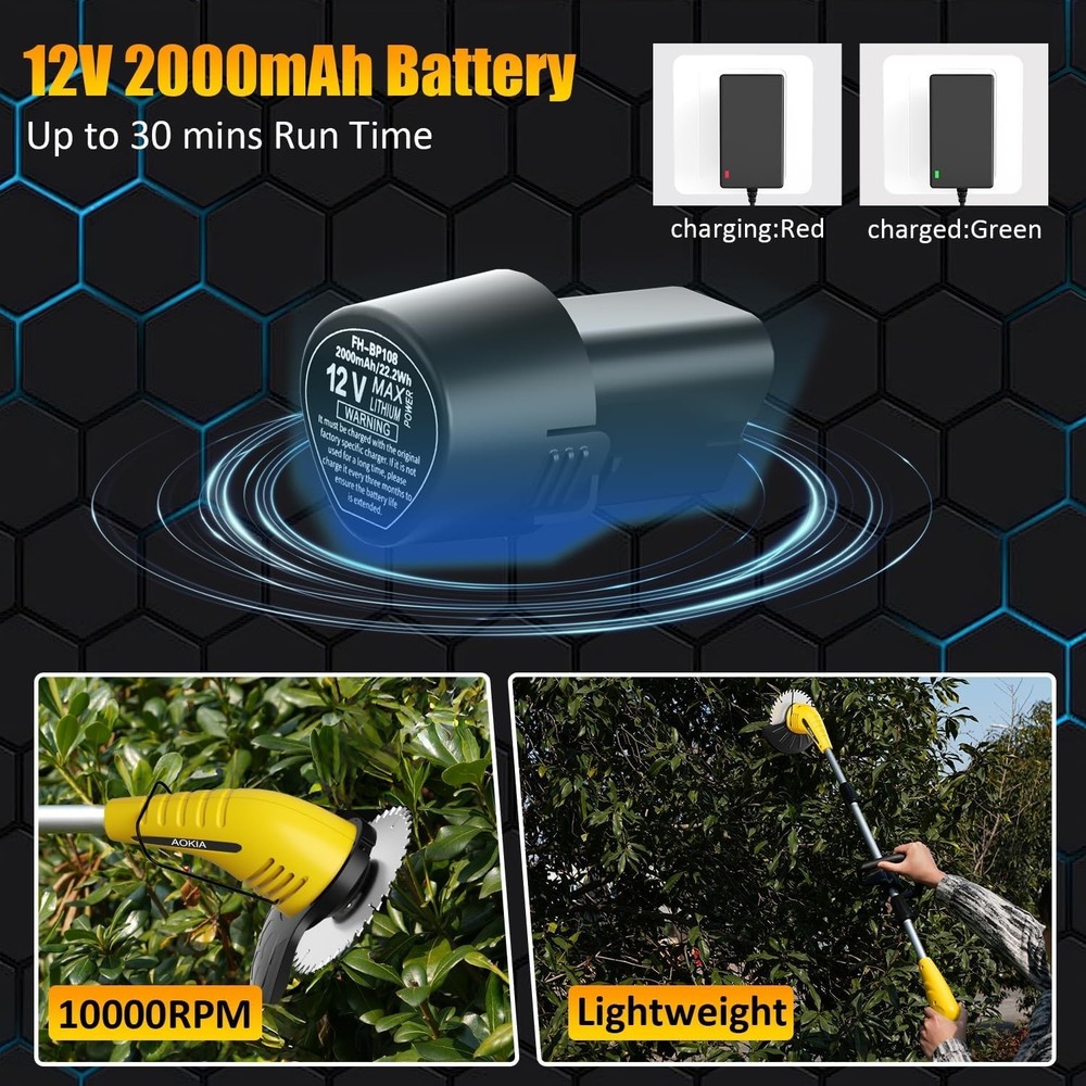 12V Cordless Weed Eater with Adjustable Pole (65in) – Lightweight & Efficient