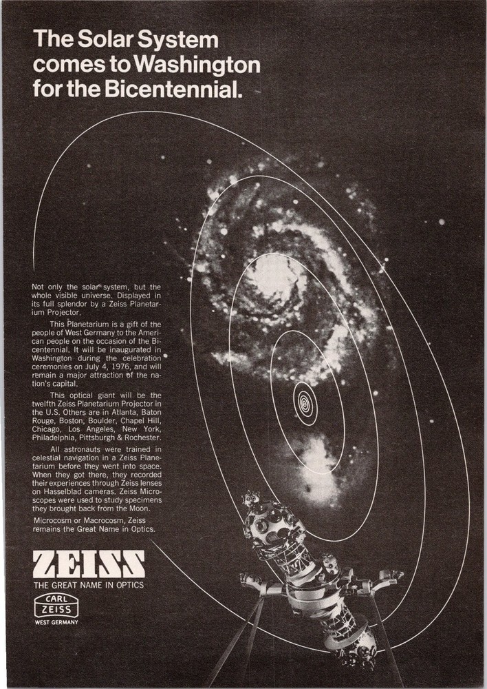 Zeiss 1976 Original Print Ad Solar System Bicentennial Planetarium