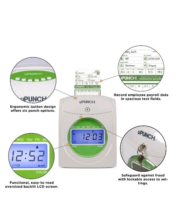 Upunch HN1500C Bundle Time Clock, Missing Keys, Open Box New