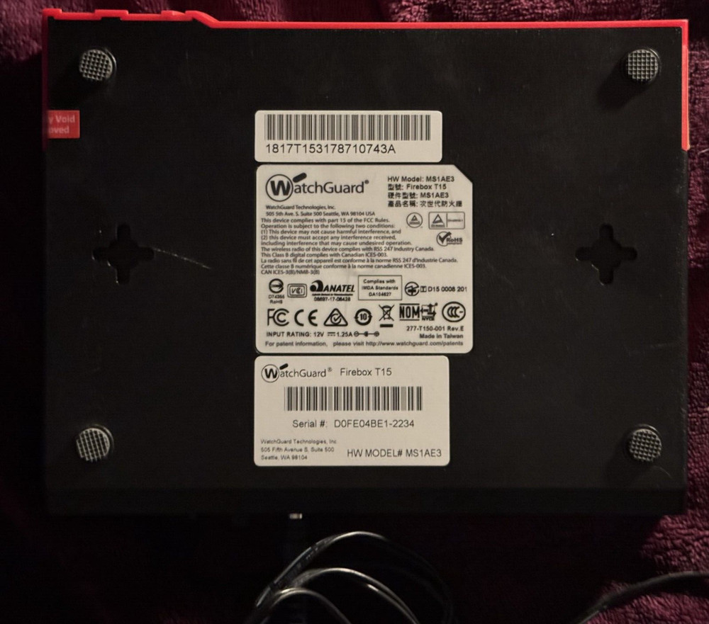 WatchGuard Firebox T15 Network Security Firewall MS1AE3
