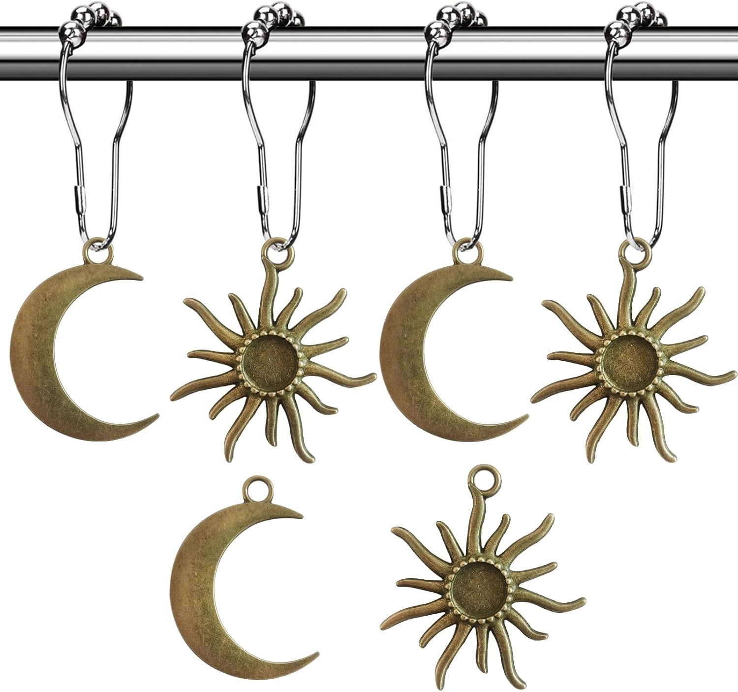 Sun Moon Celestial Shower Curtain Hooks Rustproof Boho Decorative Rings 12 Pack