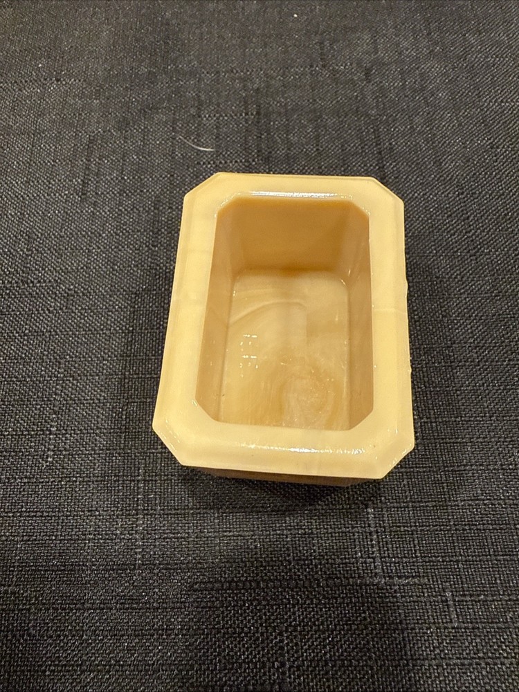 Vintage Rectangular Open Salt Dip Signed E.E. With Beveled Corner Golden Agate