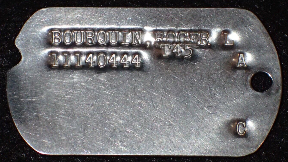 WWII U.S. Army Personnel ID Disc "Dog Tag" - Roger BOURQUIN T45 - Litchfield, CT