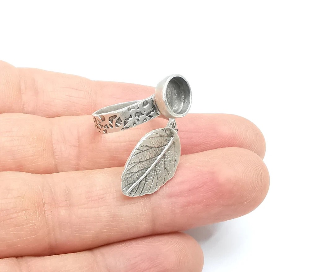 Leaf Ring Setting, Cabochon Blank, Resin Bezel, Round Ring Mounting, Epoxy Frame